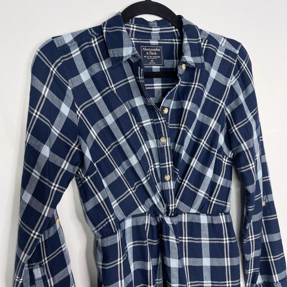 Abercrombie & Fitch Womens XSmall Blue White Plaid Button Front Knot Shirt Dress - Picture 3 of 9
